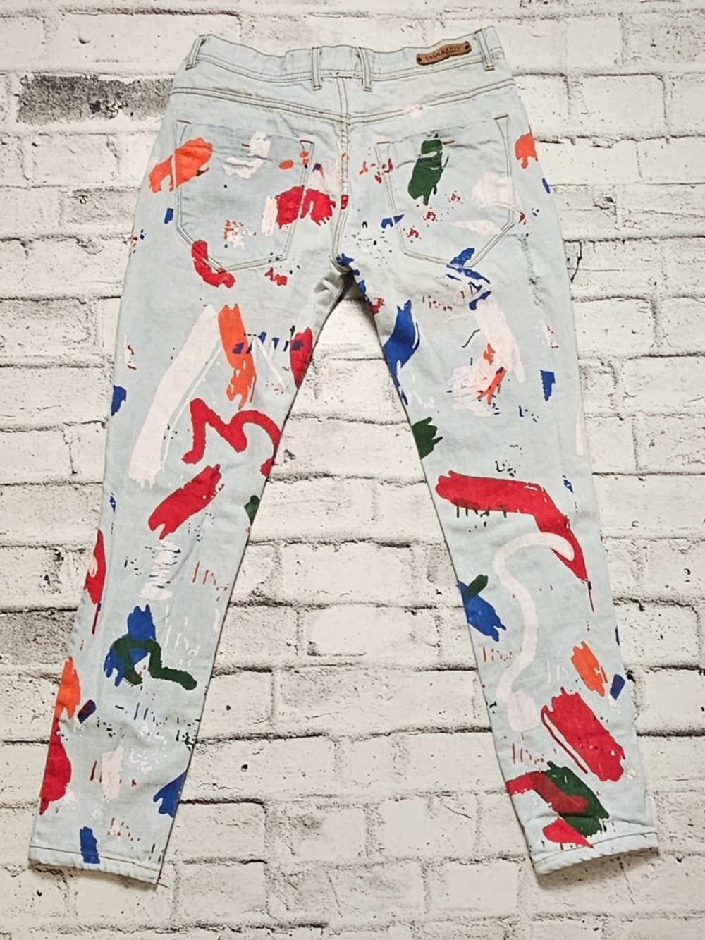 Evolution Paint Splatter Jeans 34x32 Light Wash Artistic Denim Streetwear Pants - Picture 3 of 9